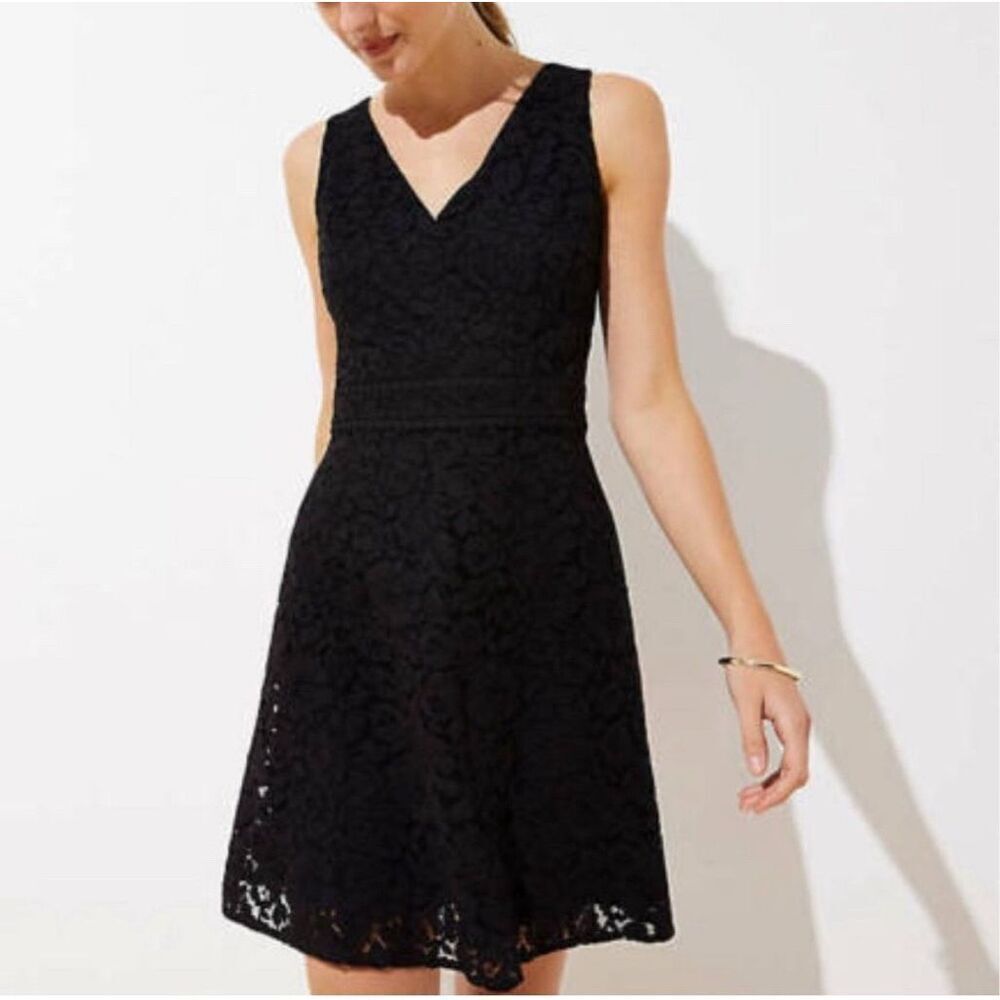 LOFT Black Lace Overlay A-Line Cocktail Dress Lined Size 4 NEW #715